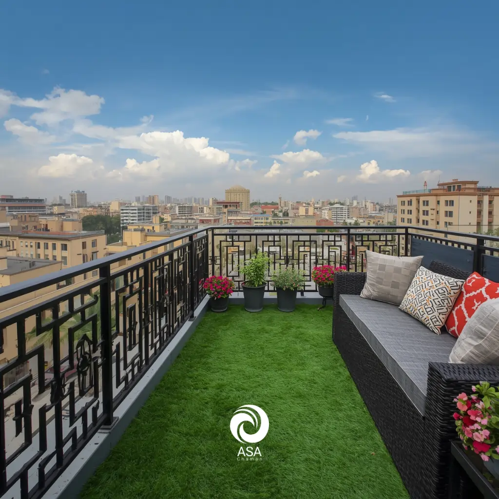 تزیین بالکن کوچک با چمن مصنوعی آسا چمن